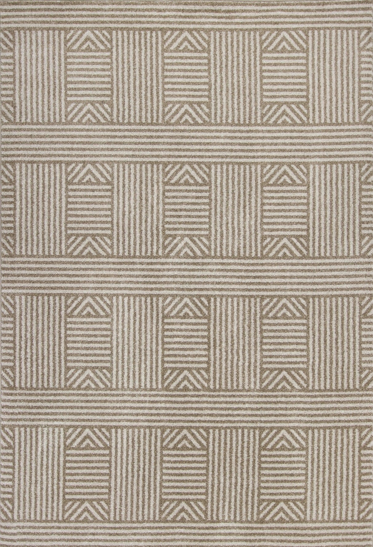 7' X 9' Beige and Ivory Geometric Indoor Outdoor Area Rug