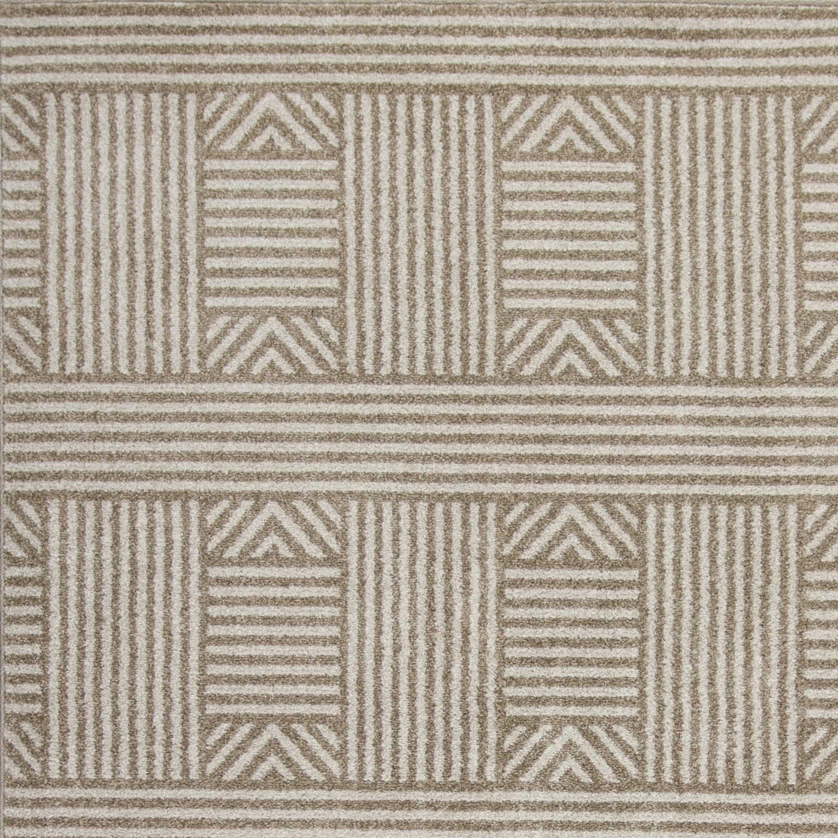 7' X 9' Beige and Ivory Geometric Indoor Outdoor Area Rug