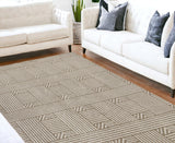 7' X 9' Beige and Ivory Geometric Indoor Outdoor Area Rug