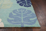 5' X 8' Turquoise Floral Handmade Indoor Outdoor Area Rug