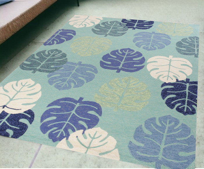 5' X 8' Turquoise Floral Handmade Indoor Outdoor Area Rug