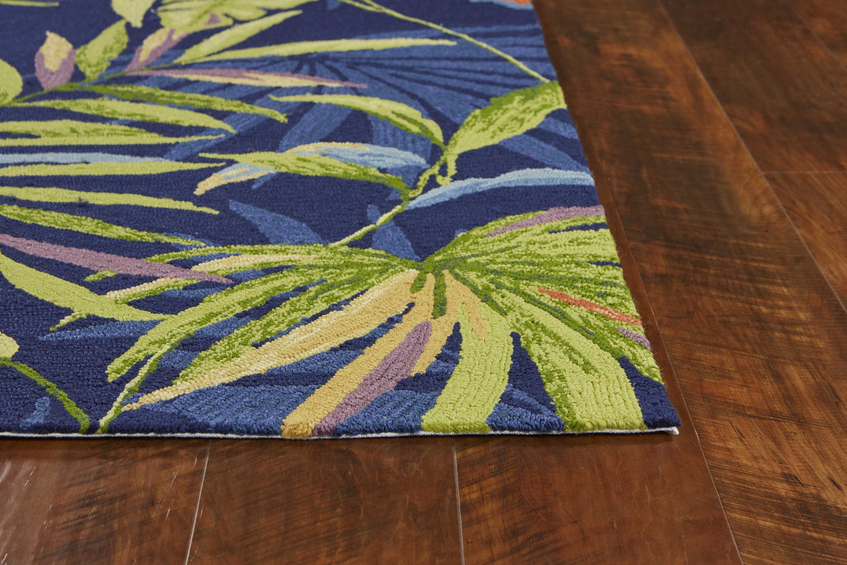 8' X 10' Blue Floral Handmade Indoor Outdoor Area Rug