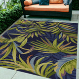 8' X 10' Blue Floral Handmade Indoor Outdoor Area Rug