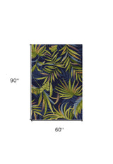 8' X 10' Blue Floral Handmade Indoor Outdoor Area Rug