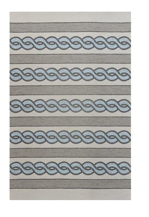 5' X 7' Ivory and Blue Abstract Indoor Outdoor Area Rug