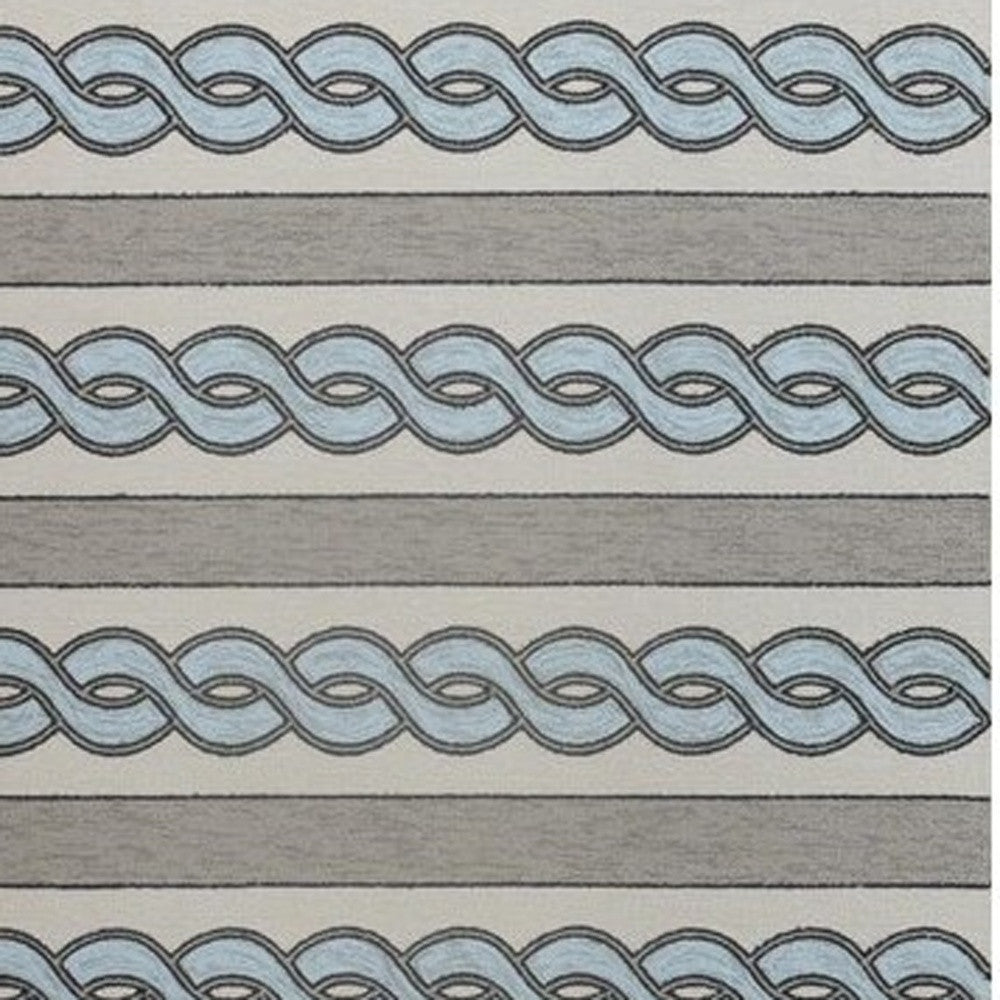 5' X 7' Ivory and Blue Abstract Indoor Outdoor Area Rug