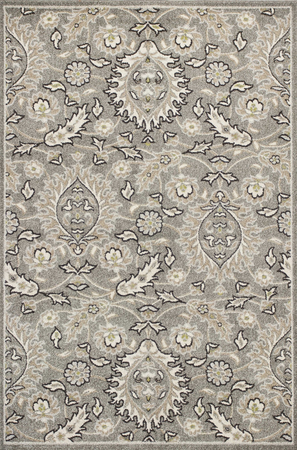 8' X 11' Gray Damask Indoor Outdoor Area Rug