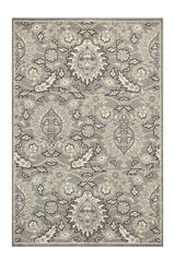 8' X 11' Gray Damask Indoor Outdoor Area Rug