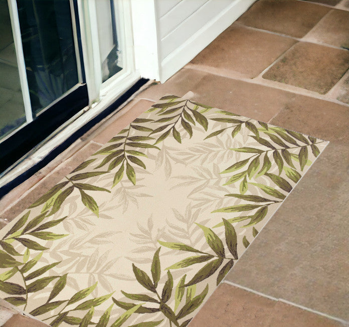 3' X 5' Sand Floral Handmade Indoor Outdoor Area Rug