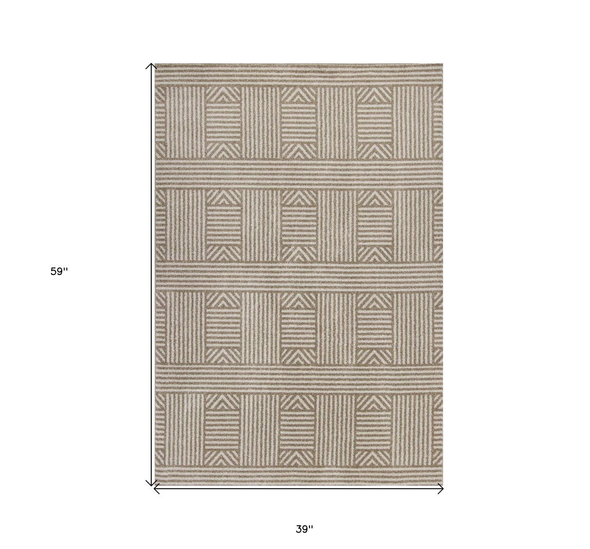 7' X 9' Beige and Ivory Geometric Indoor Outdoor Area Rug