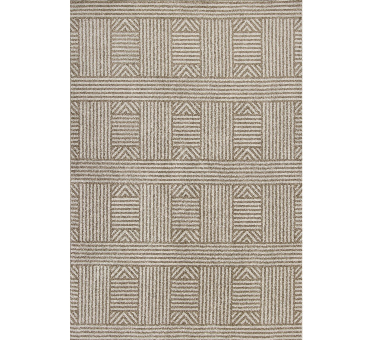 7' X 9' Beige and Ivory Geometric Indoor Outdoor Area Rug