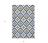 2' X 3' Ivory and Blue Moroccan Handmade Indoor Outdoor Area Rug