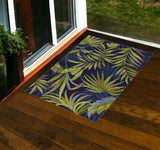 8' X 10' Blue Floral Handmade Indoor Outdoor Area Rug