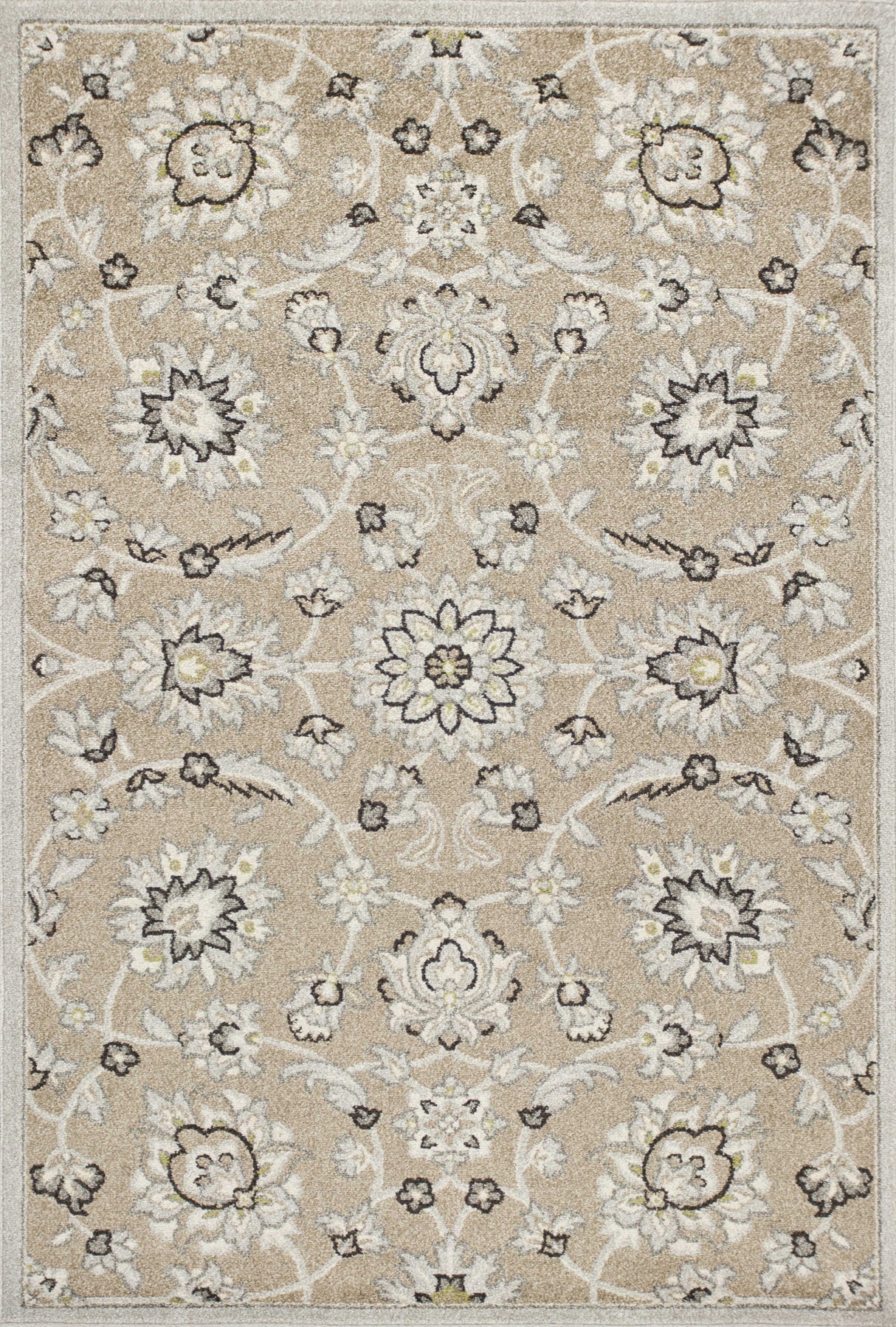 5' X 8' Gray and Ivory Floral Indoor Outdoor Area Rug