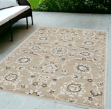 5' X 8' Gray and Ivory Floral Indoor Outdoor Area Rug