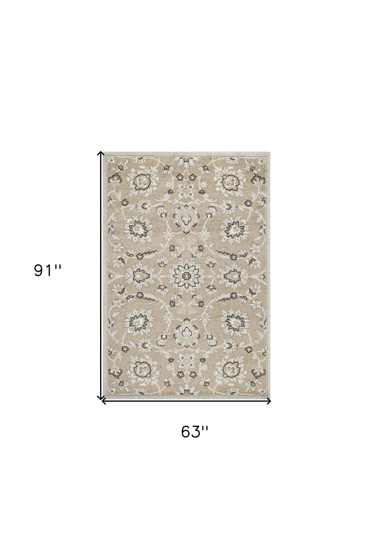 5' X 8' Gray and Ivory Floral Indoor Outdoor Area Rug