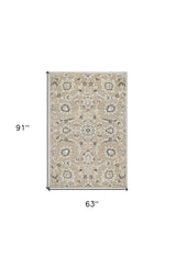 5' X 8' Gray and Ivory Floral Indoor Outdoor Area Rug