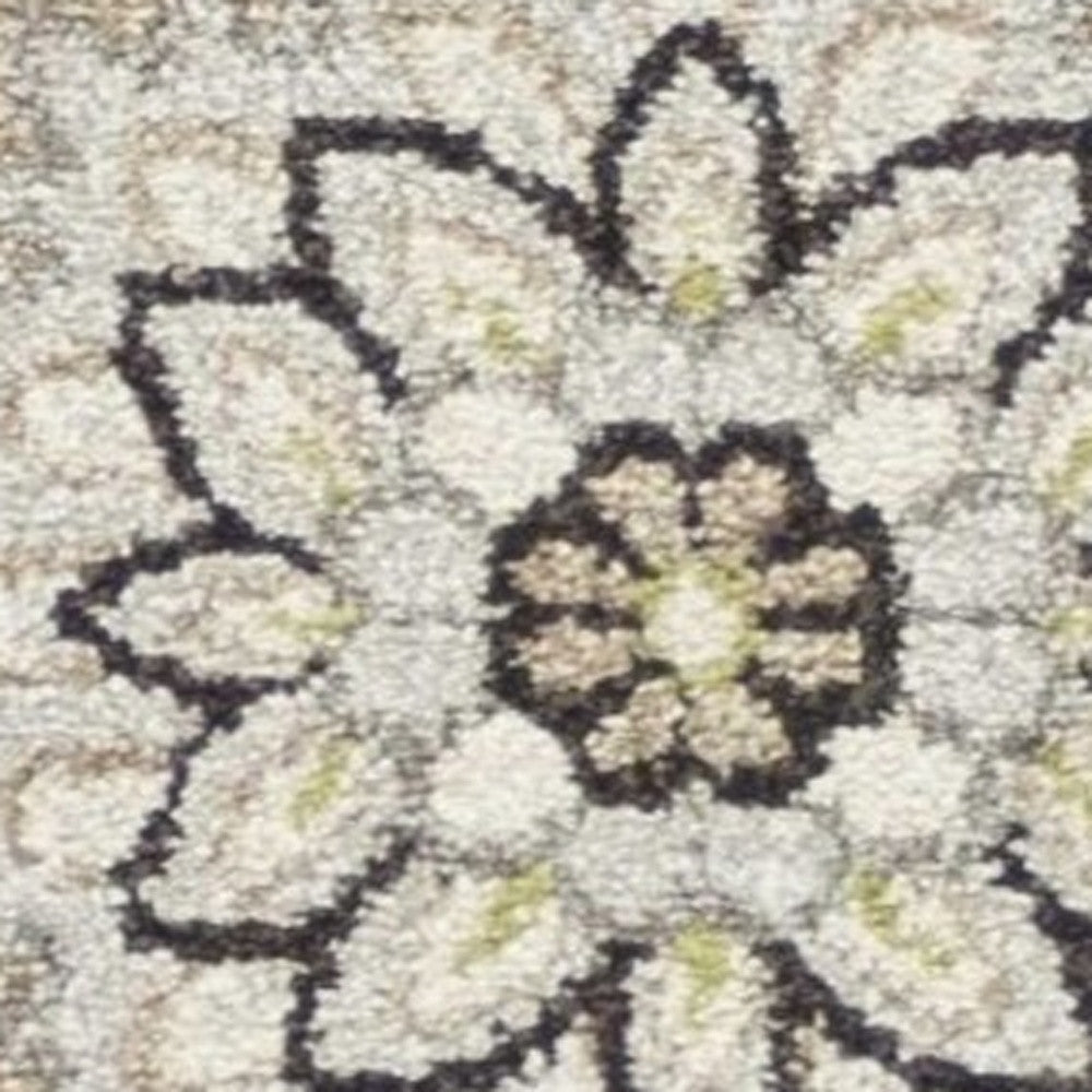 5' X 8' Gray and Ivory Floral Indoor Outdoor Area Rug