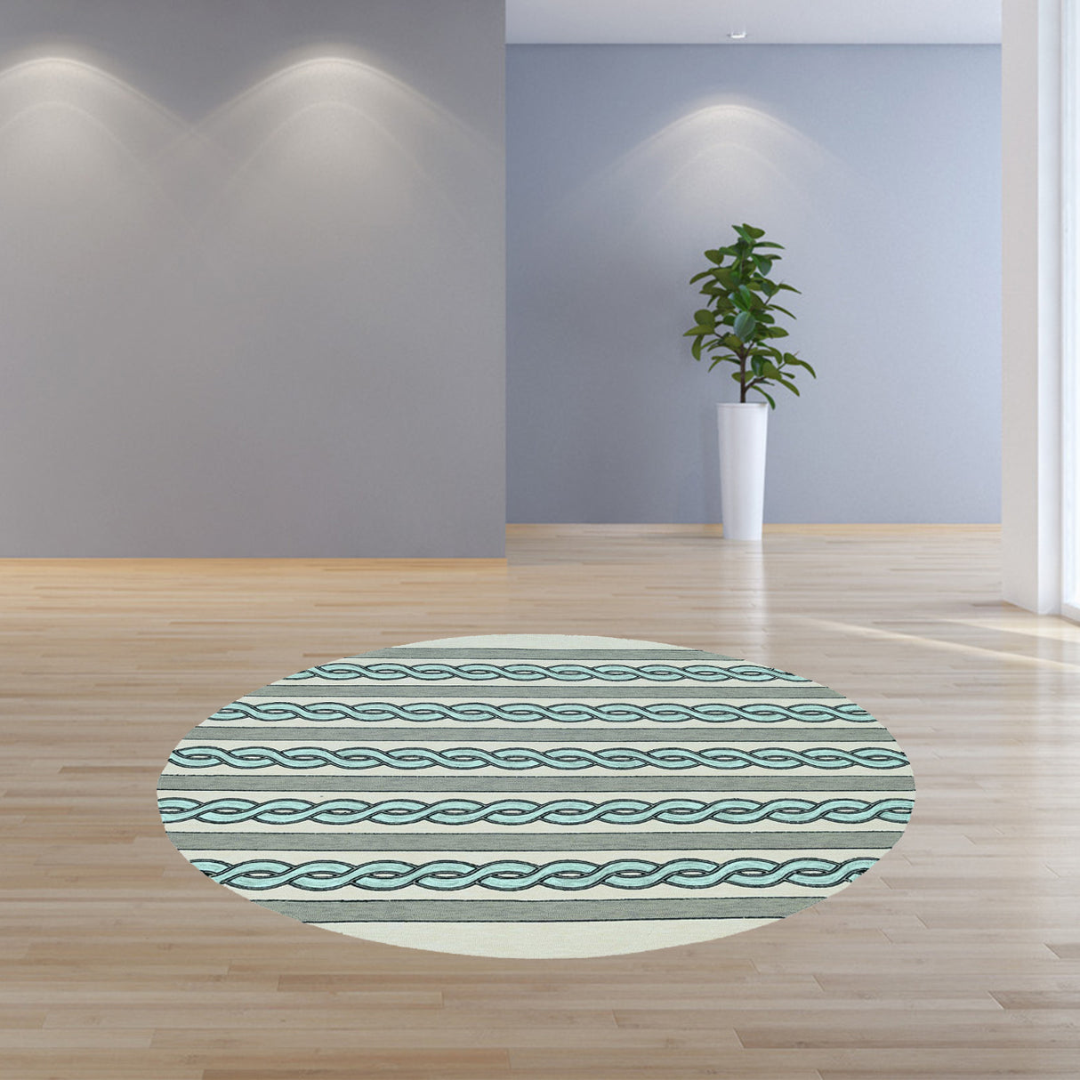 5' X 7' Ivory and Blue Abstract Indoor Outdoor Area Rug