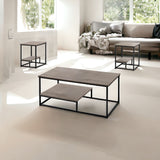 Set of Three 42" Taupe And Black Metal Coffee Table With Shelf