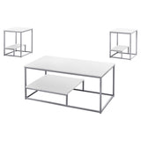 Set of Three 42" White And Silver Metal Coffee Table With Shelf