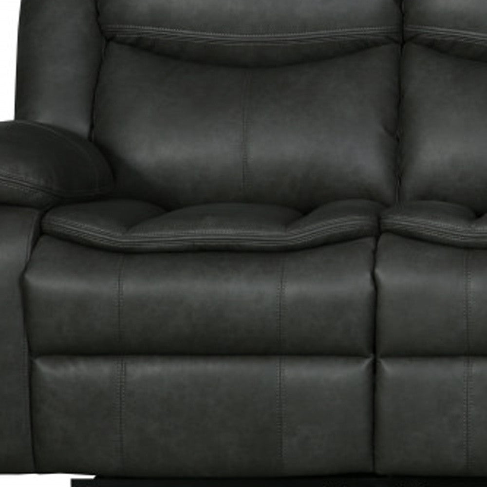 86" Gray Faux Leather Sofa With Black Legs