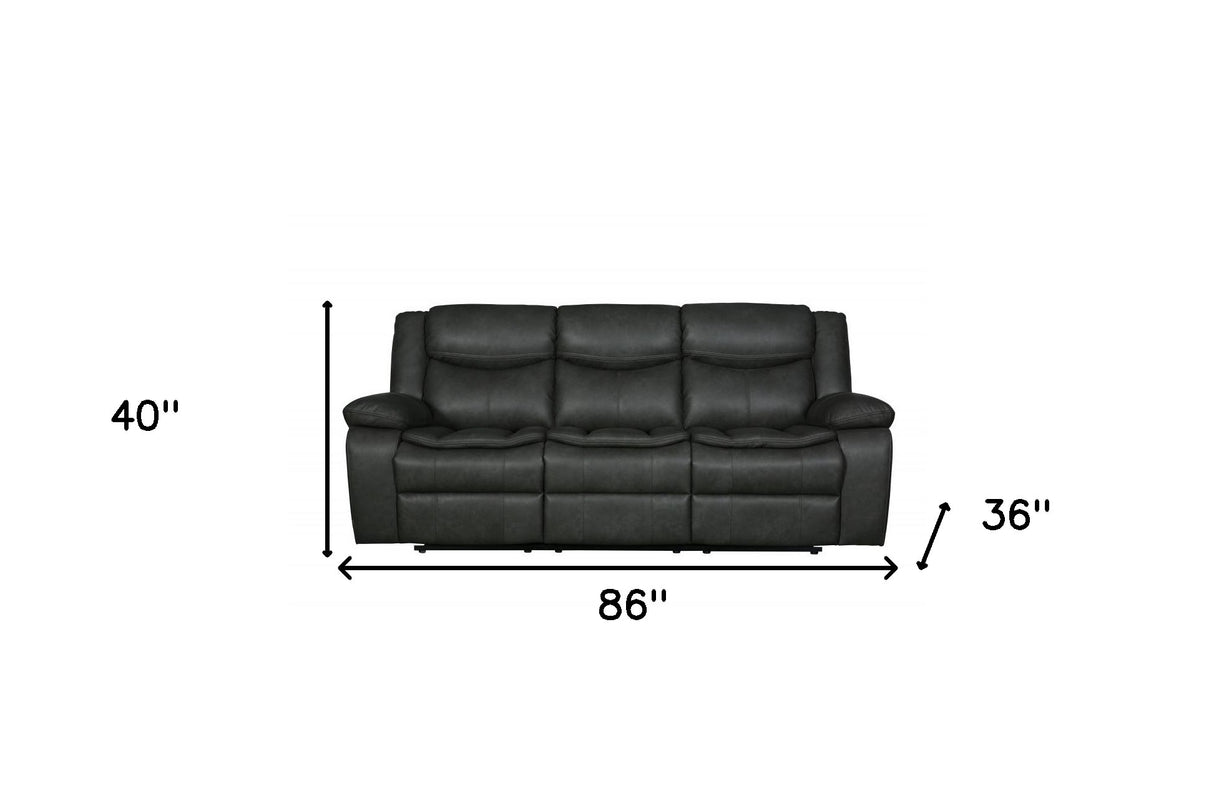 86" Gray Faux Leather Sofa With Black Legs