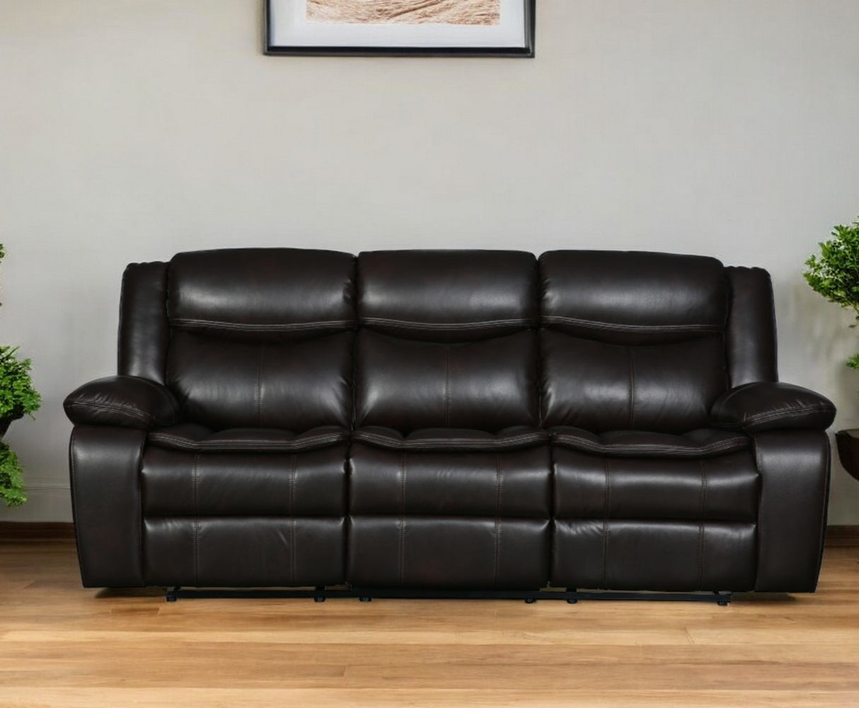 86" Brown Faux Leather Sofa With Black Legs