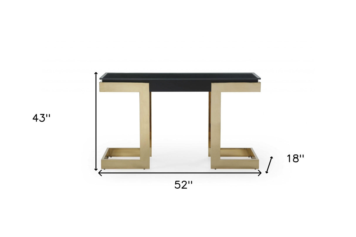 52" Black and Gold Glass Pedestal Console Table