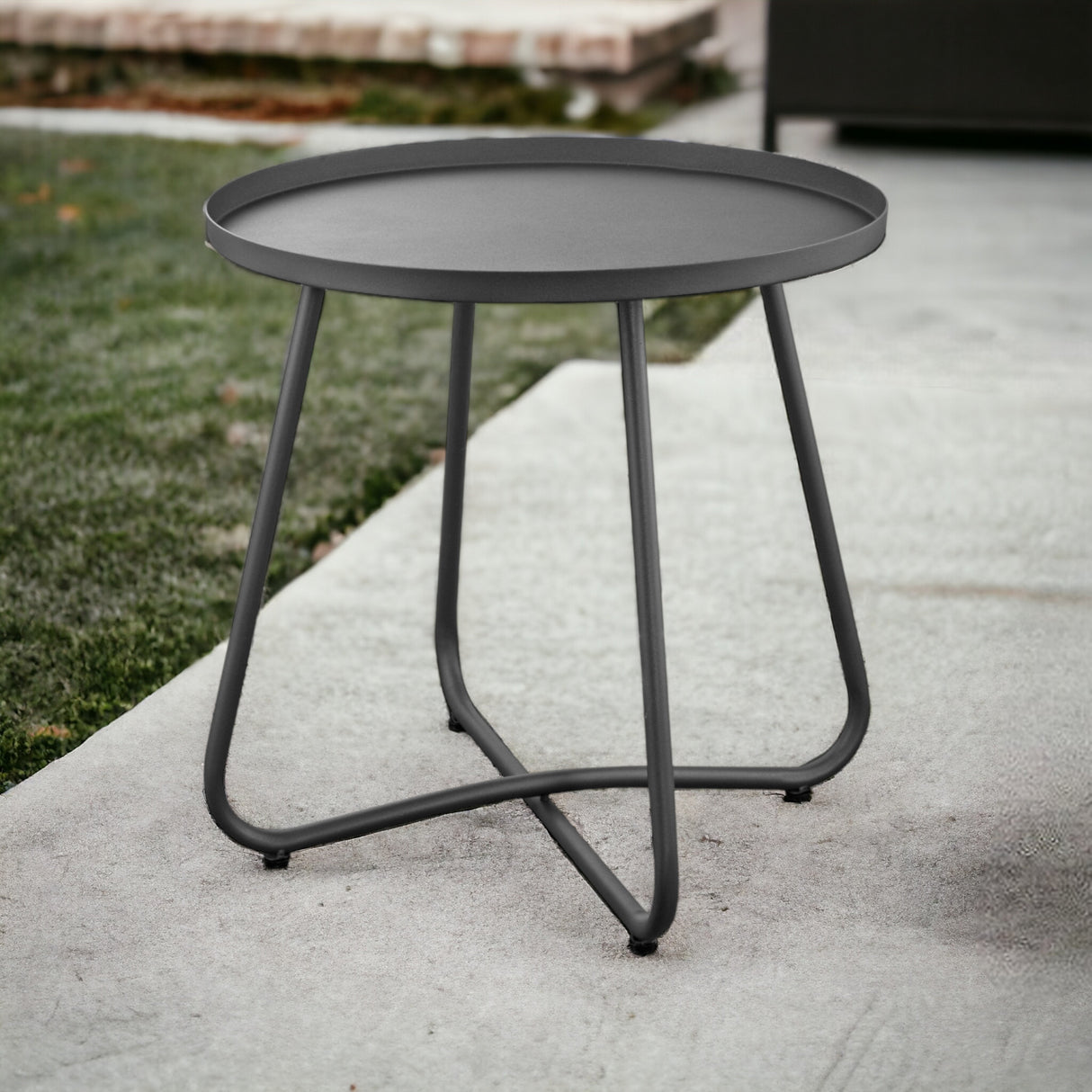 18" Gray Aluminum Round Indoor Outdoor Side Table