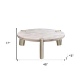 48" Gold And White Genuine Marble Round Coffee Table