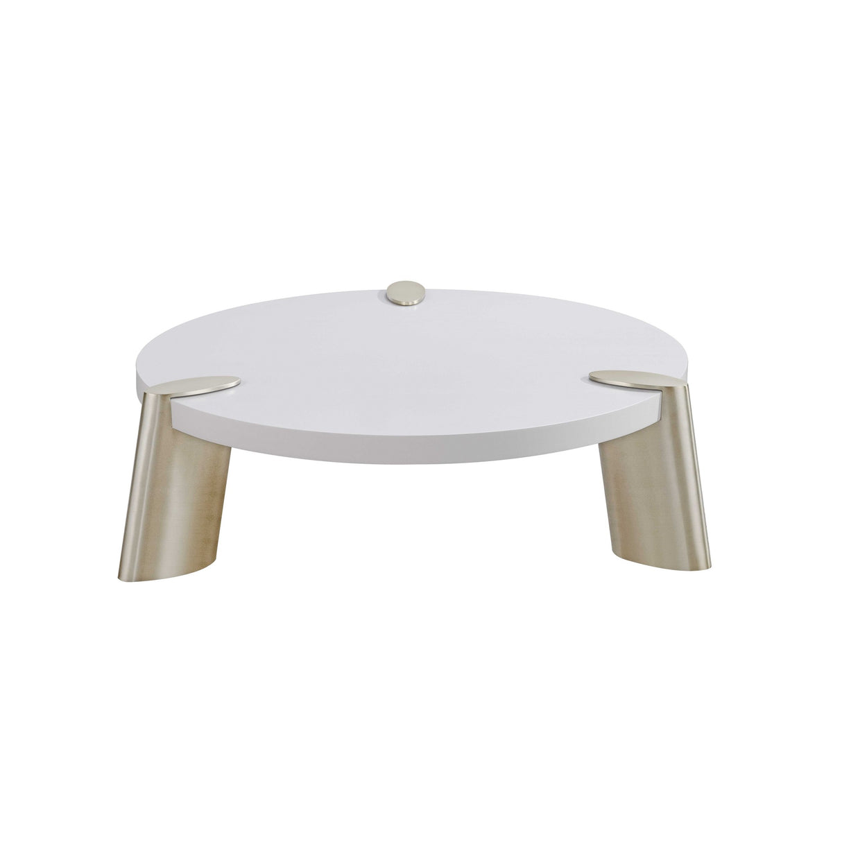 40" White And Gold Stainless Steel Round Coffee Table