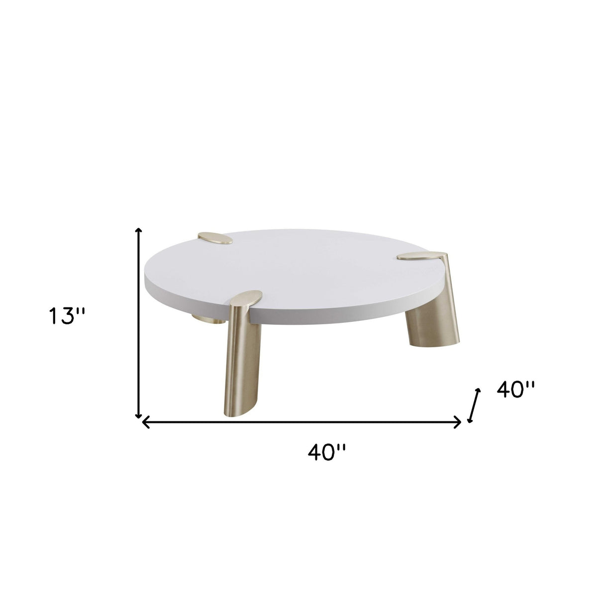 40" White And Gold Stainless Steel Round Coffee Table