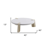 40" White And Gold Stainless Steel Round Coffee Table