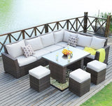 180.96" X 33.54" X 34.71" Brown 8Piece Outdoor Sectional Set With Cushions