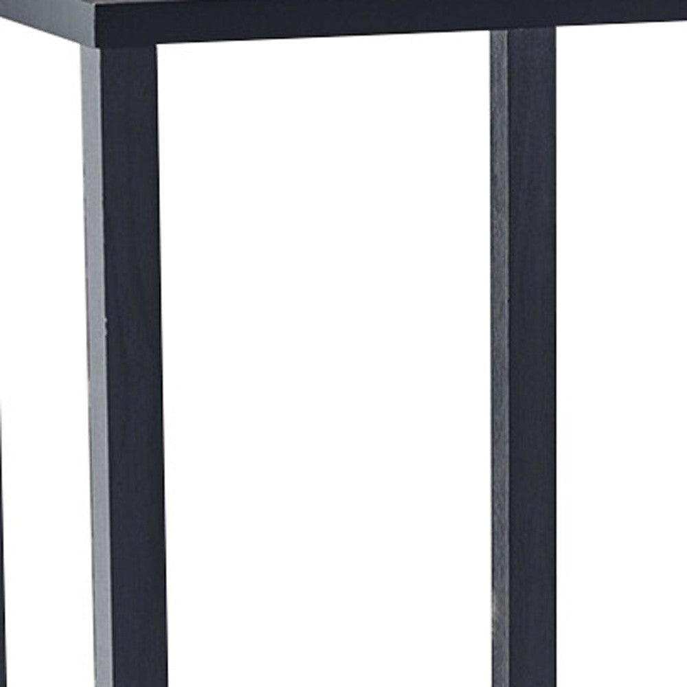 35" Black Solid Wood Square End Table With Two Shelves