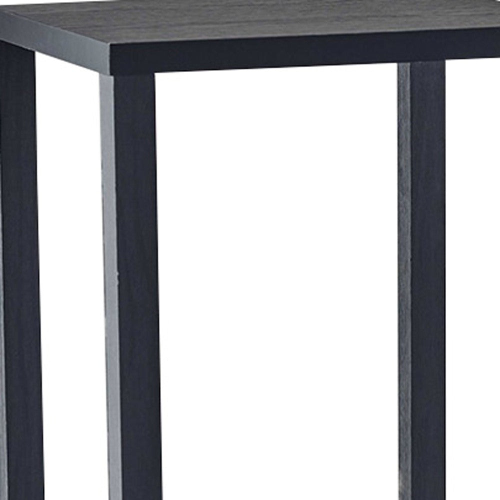 35" Black Solid Wood Square End Table With Two Shelves