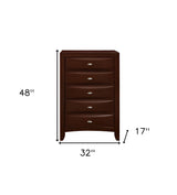 32" Espresso Solid Wood Five Drawer Chest