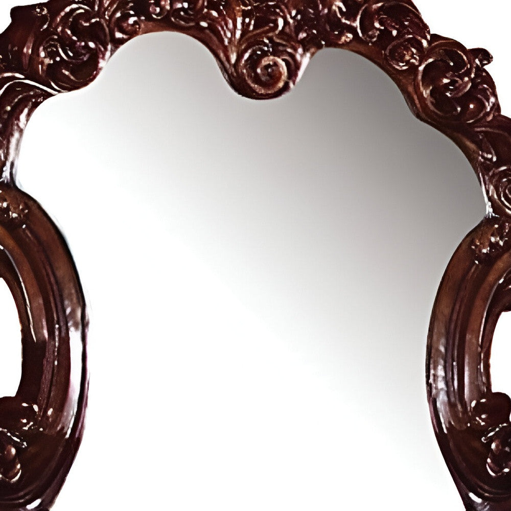 45" Brown Crowned Top Solid Wood Framed Dresser Mirror