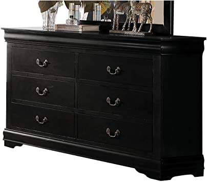 57" Black Solid Wood Six Drawer Double Dresser