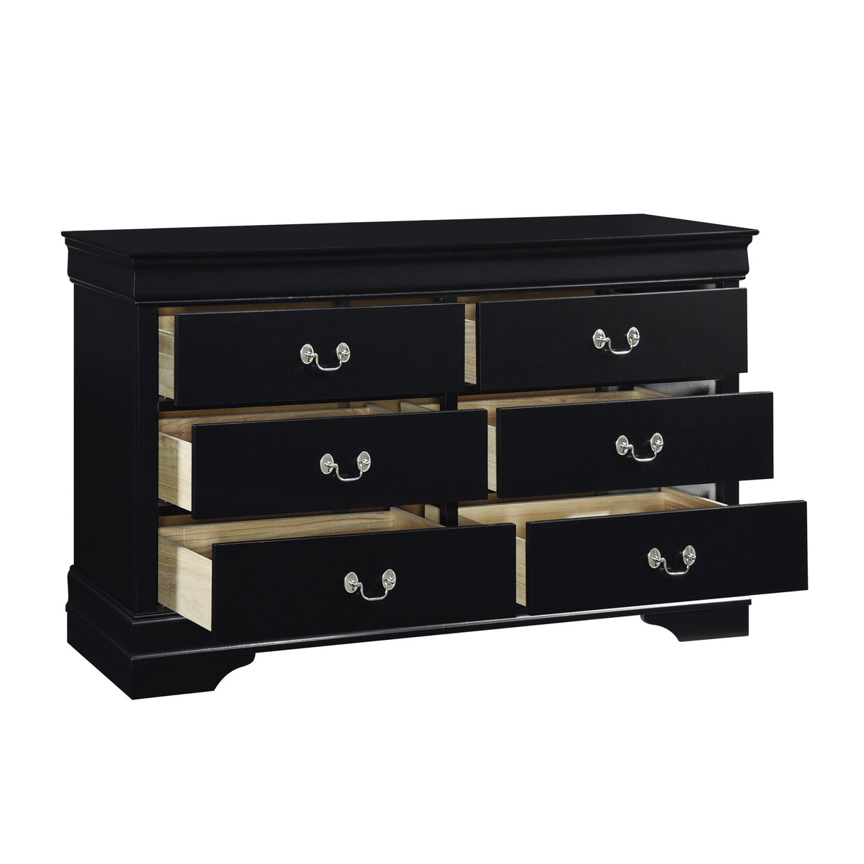57" Black Solid Wood Six Drawer Double Dresser