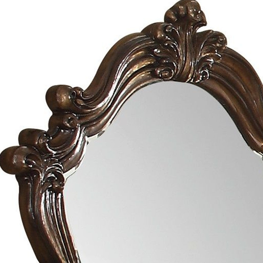 47" Brown Crowned Top Solid Wood Framed Dresser Mirror