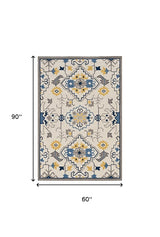 5' X 8' Ivory Abstract Handmade Indoor Outdoor Area Rug