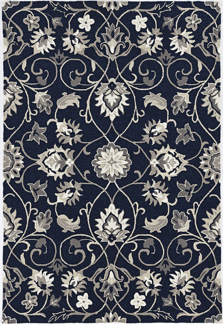 5' X 7' Navy Floral Vines Indoor Outdoor Area Rug