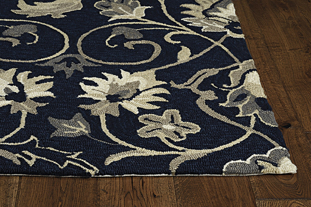 5' X 7' Navy Floral Vines Indoor Outdoor Area Rug