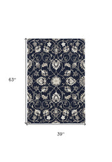 5' X 7' Navy Floral Vines Indoor Outdoor Area Rug