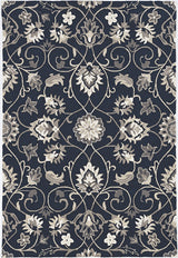 5' X 7' Navy Floral Vines Indoor Outdoor Area Rug