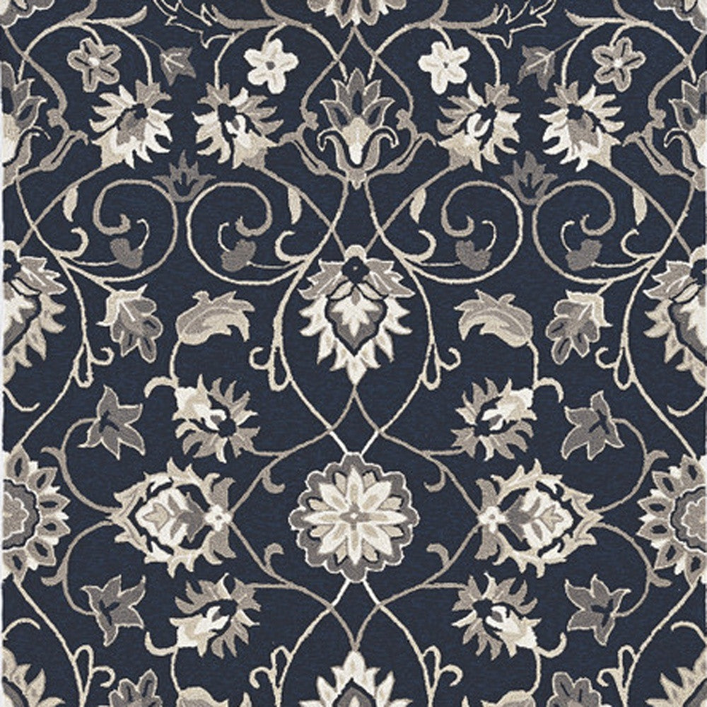 5' X 7' Navy Floral Vines Indoor Outdoor Area Rug