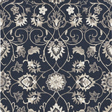 5' X 7' Navy Floral Vines Indoor Outdoor Area Rug