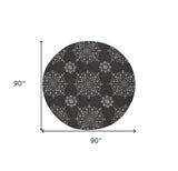 5' X 8' Charcoal Round Floral Handmade Indoor Outdoor Area Rug